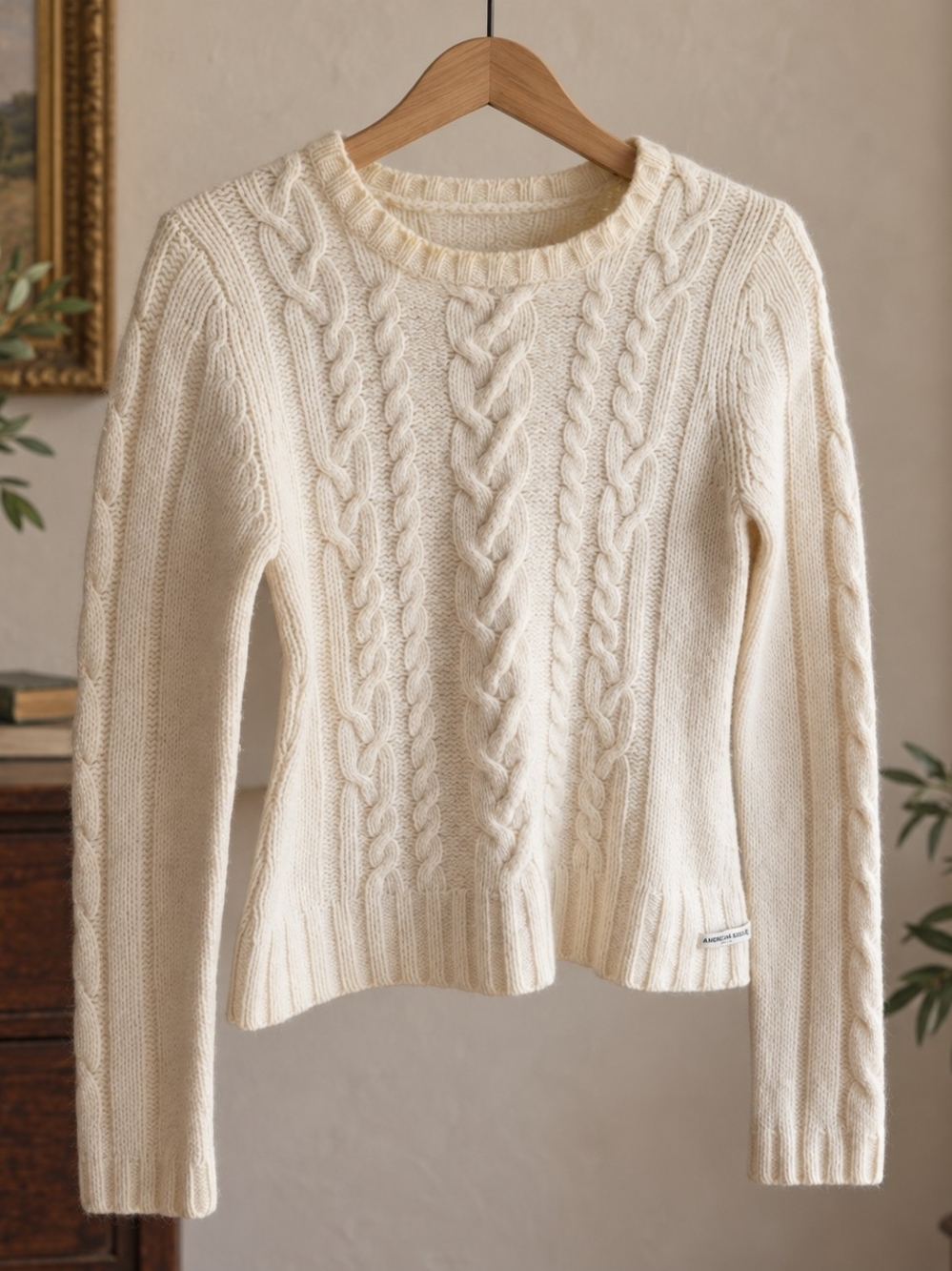 American Eagle Shetland Merino Wool Cable-Knit Sweater Fits XS